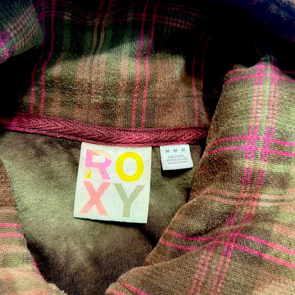 Roxy Med Multi Color Plaid & Tie Dye Ribbed Waist and Cuffs Sweater Jacket - Picture 14 of 14